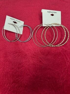 Gold and Silver Textured Hoop Earring Set - Women's Jewelry